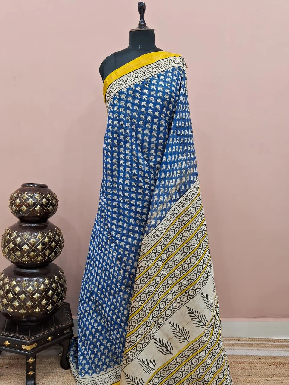 Royal Blue Maheshwari Silk Cotton Saree 