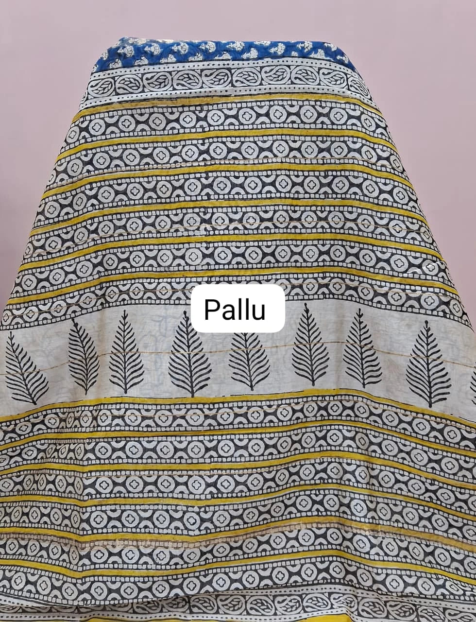 Royal Blue Maheshwari Silk Cotton Saree pallu