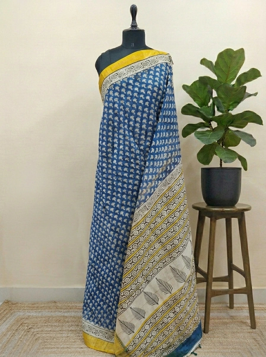 Royal Blue Maheshwari Silk Cotton Saree 