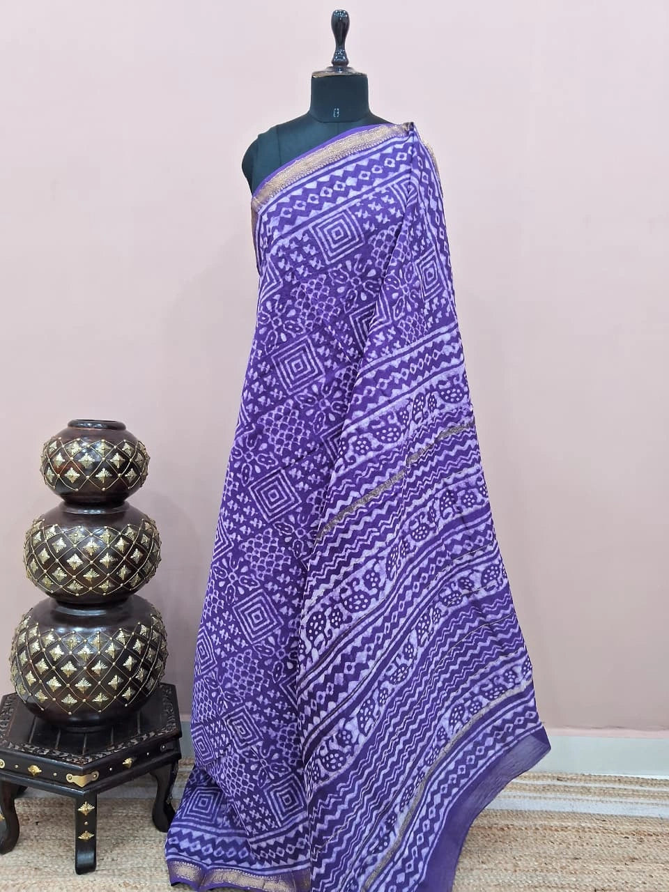 Purple Maheshwari Silk Cotton Saree 