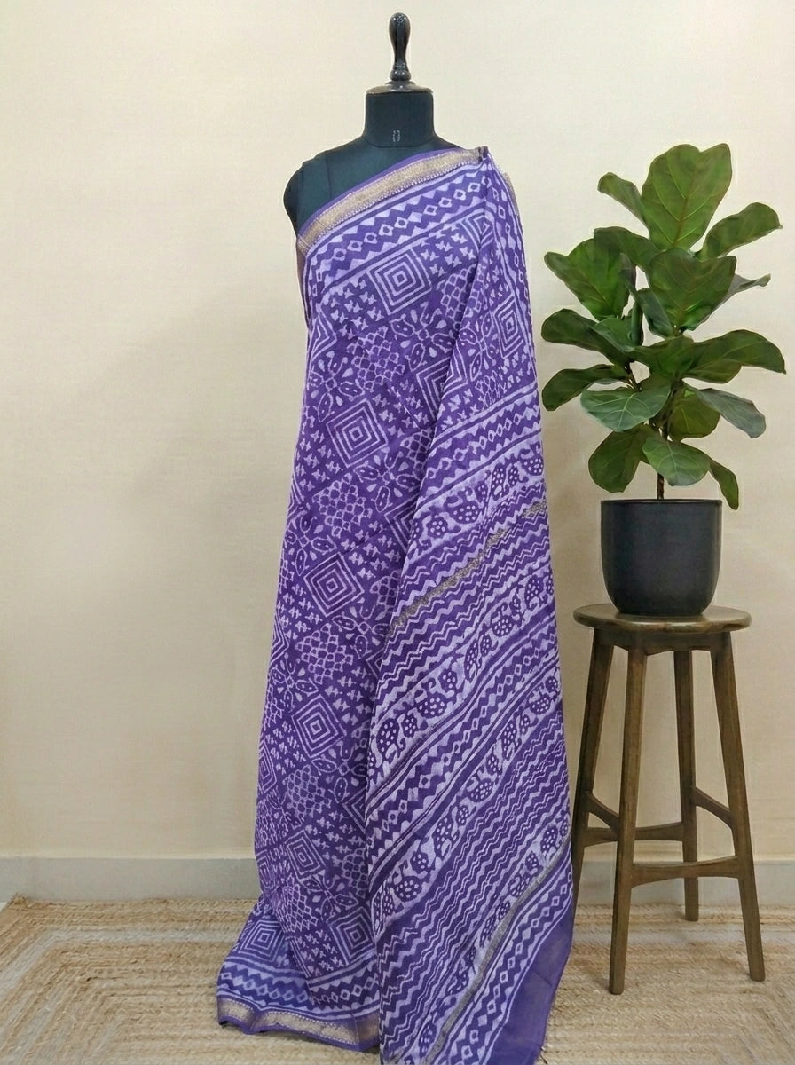 Purple Maheshwari Silk Cotton Saree 