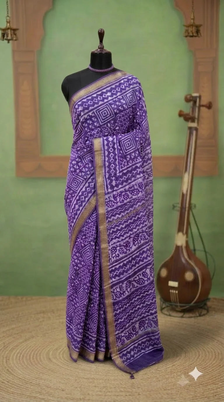 Purple Maheshwari Silk Cotton Saree 