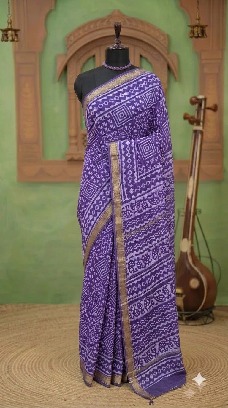 Purple Maheshwari Silk Cotton Saree 