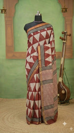 Beige Maheshwari silk cotton saree