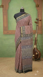 Brick Red Maheshwari silk cotton saree 