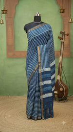 Blue Maheshwari silk cotton saree