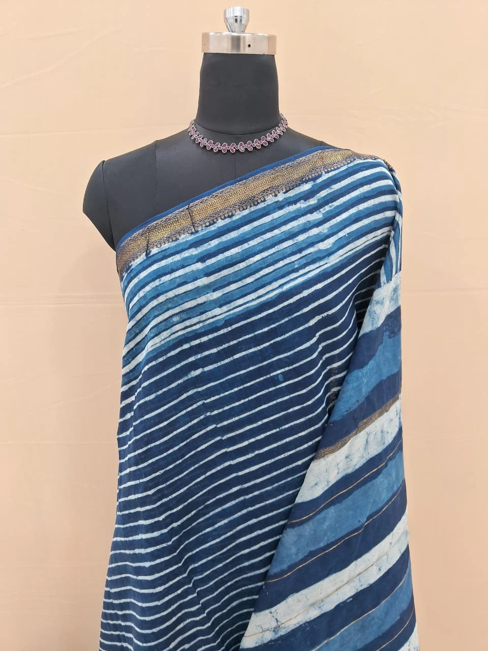 Blue Maheshwari silk cotton saree 1