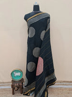 Black Maheshwari silk cotton saree