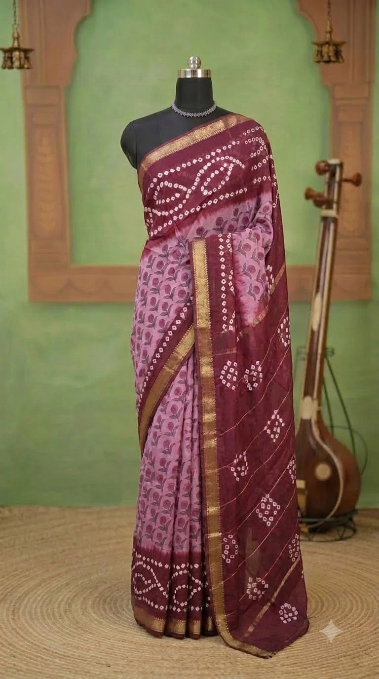 Light pink Maheshwari silk cotton saree