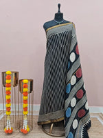 Pure Black Maheshwari Silk Cotton Saree