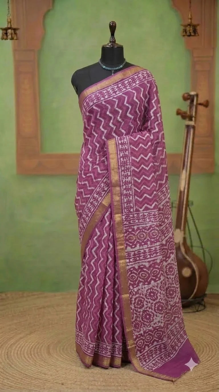 Light Pink Maheshwari Silk Cotton Saree