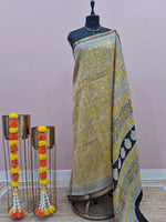 Yellow Maheshwari Silk Cotton Saree