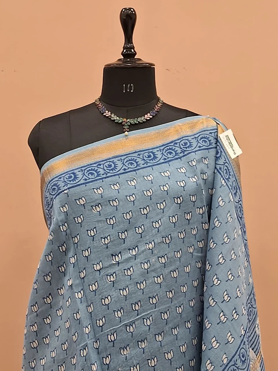 Baby Blue Maheshwari Silk Cotton Saree  1