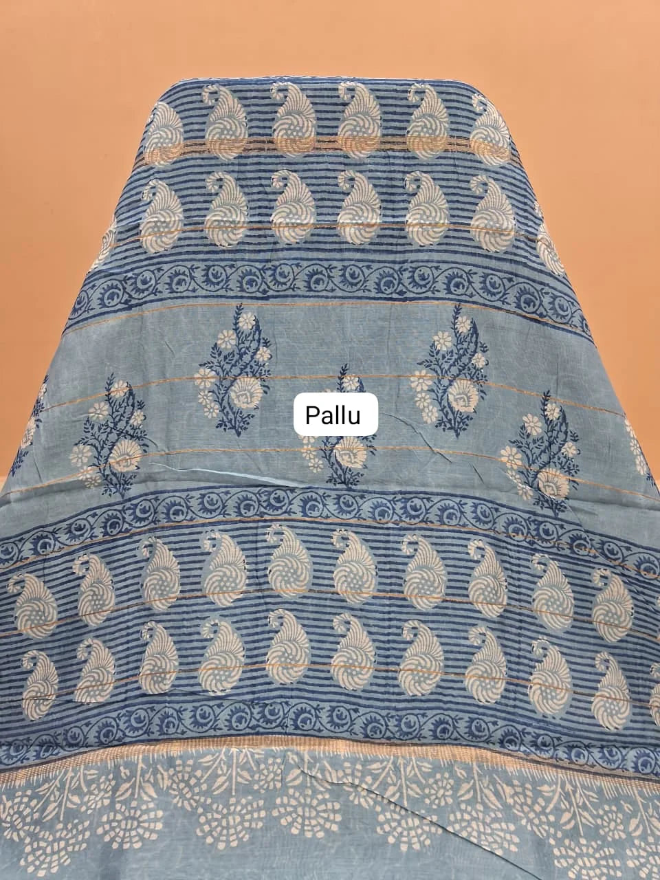 Baby Blue Maheshwari Silk Cotton Saree Pallu