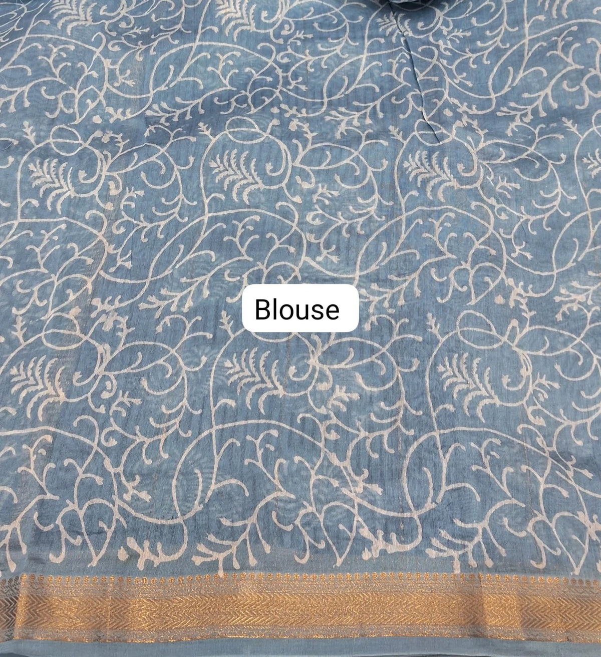 Baby Blue Maheshwari Silk Cotton Saree Blouse