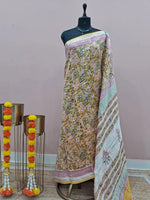 Light Yellow Maheshwari Silk Cotton Saree