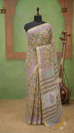 Light Yellow Maheshwari Silk Cotton Saree