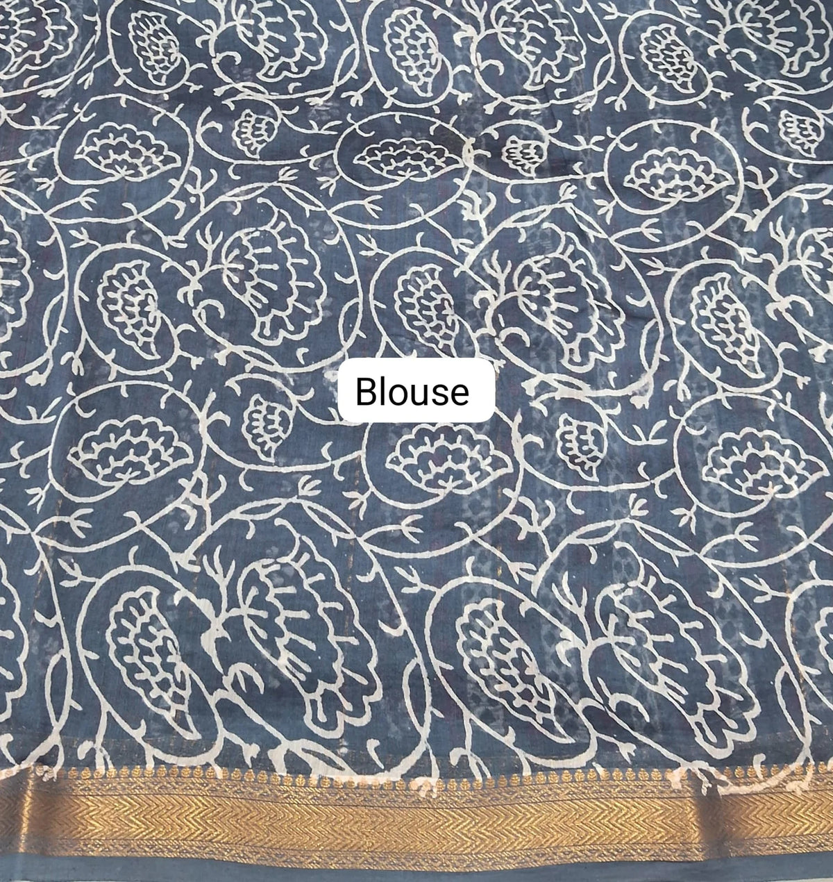 Dark Grey Maheshwari Silk Cotton Saree Blouse