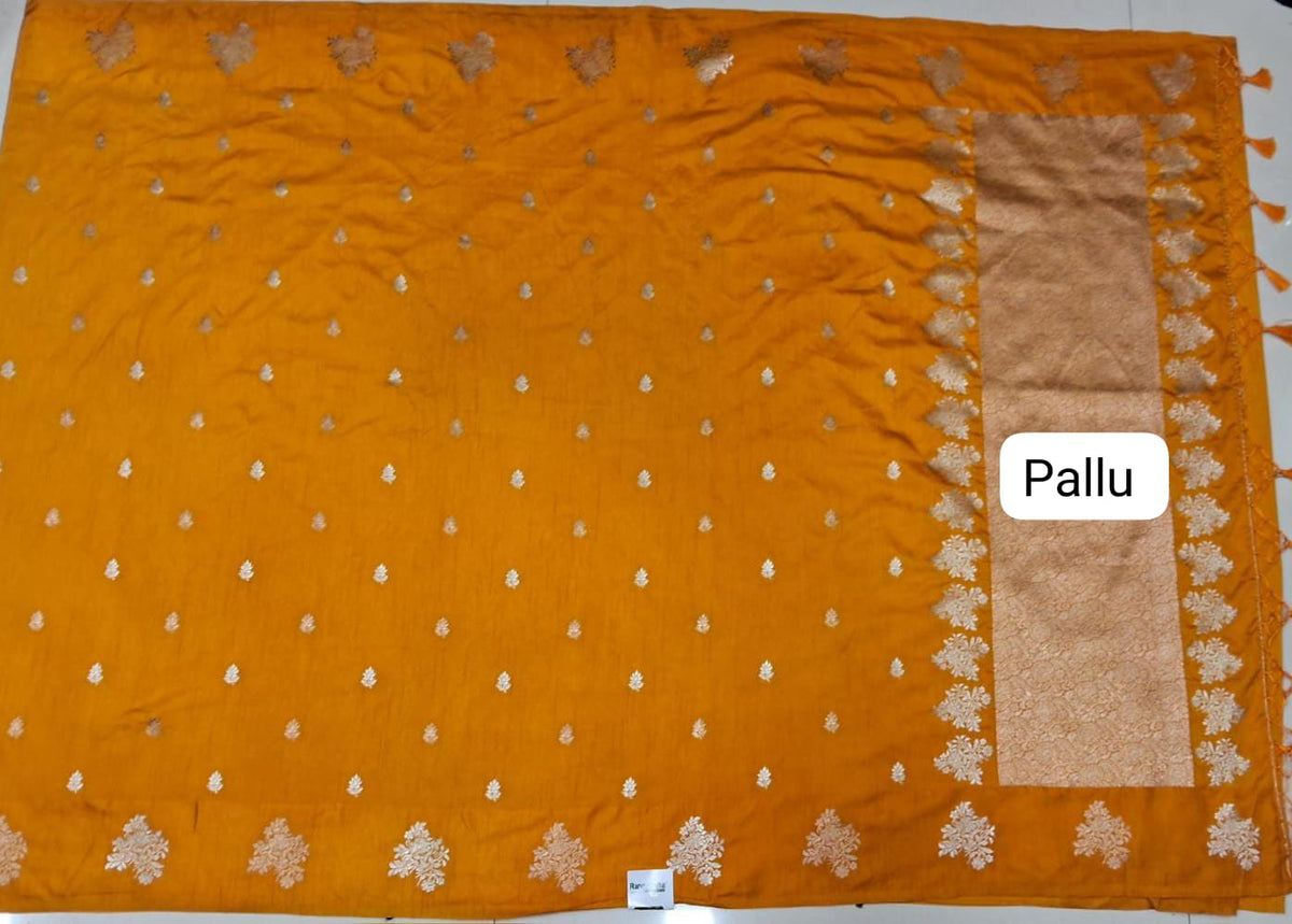 Mango Yellow Mashru Silk Saree Pallu