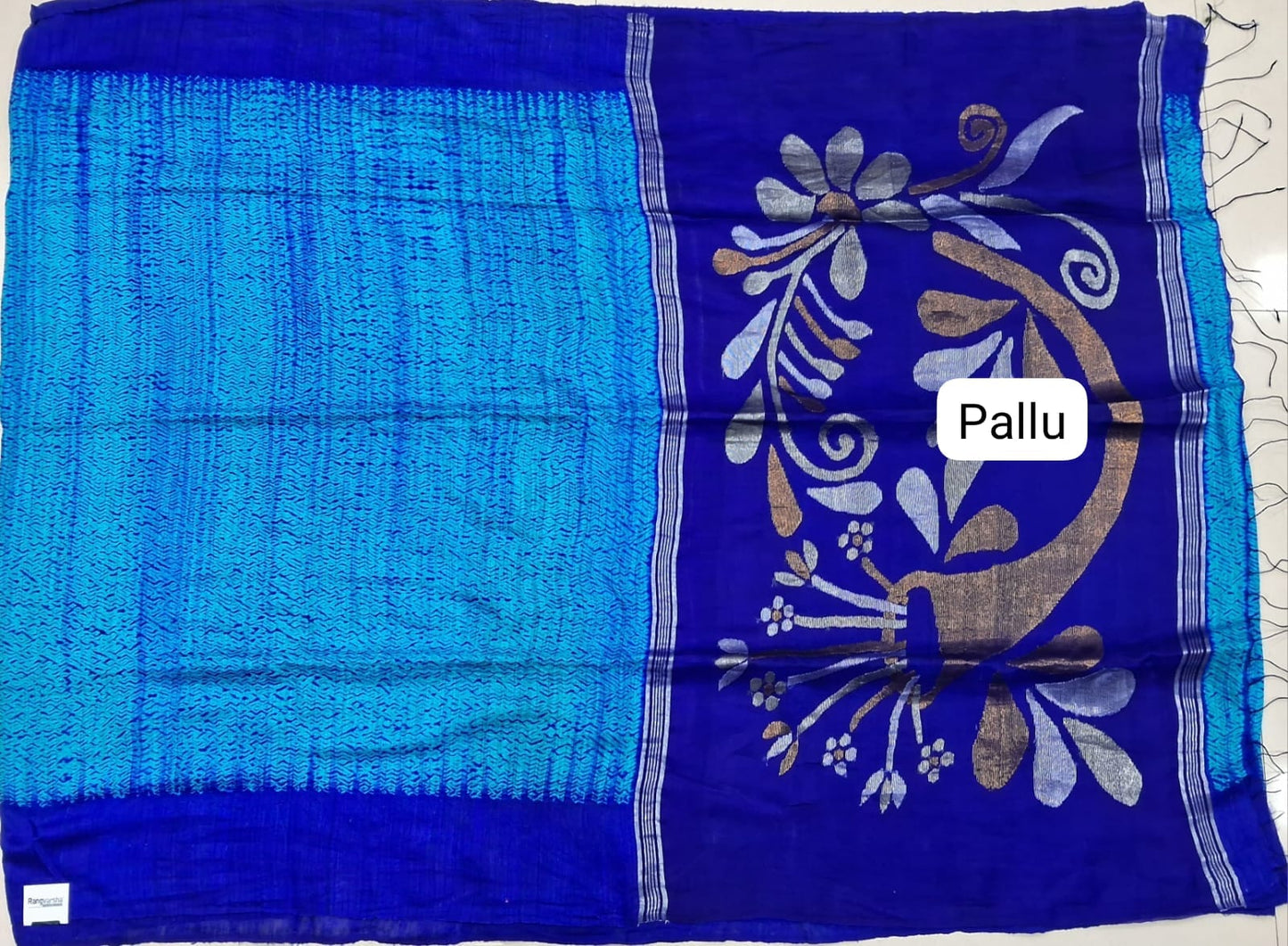 Caribbean Blue Pure Matka Silk Saree Pallu