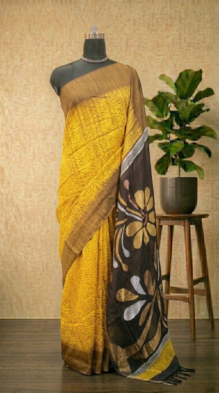 Authentic Mango Yellow Pure Matka Silk Saree