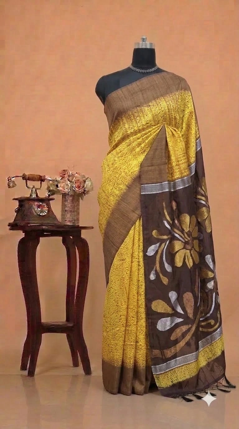 Authentic Mango Yellow Pure Matka Silk Saree