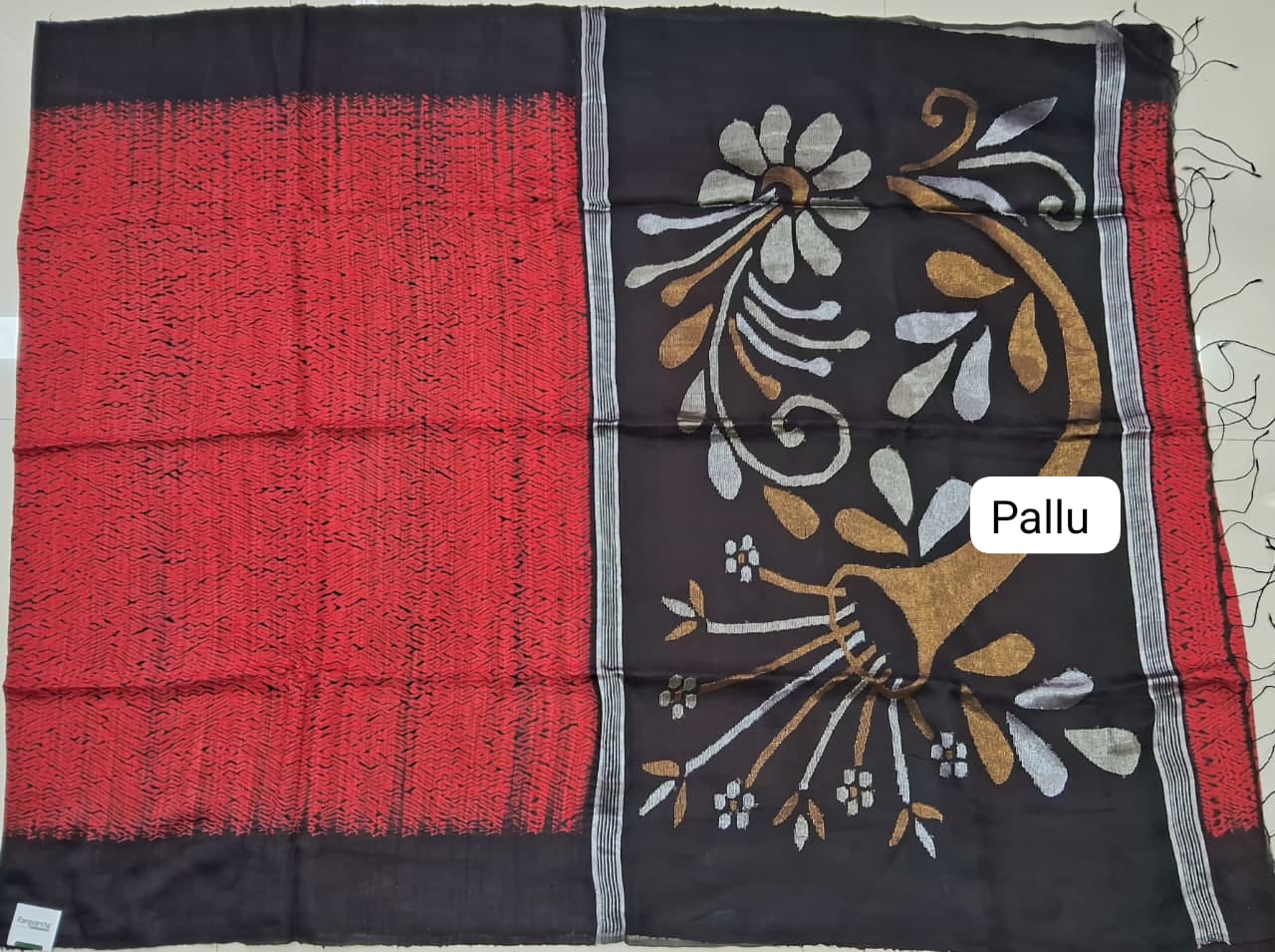 Fire Red Pure Matka Silk Saree Pallu