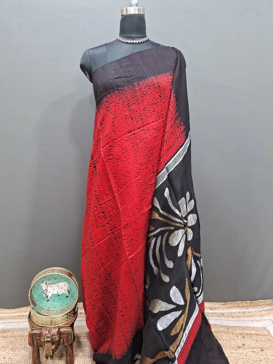 Premium Fire Red Pure Matka Silk Saree