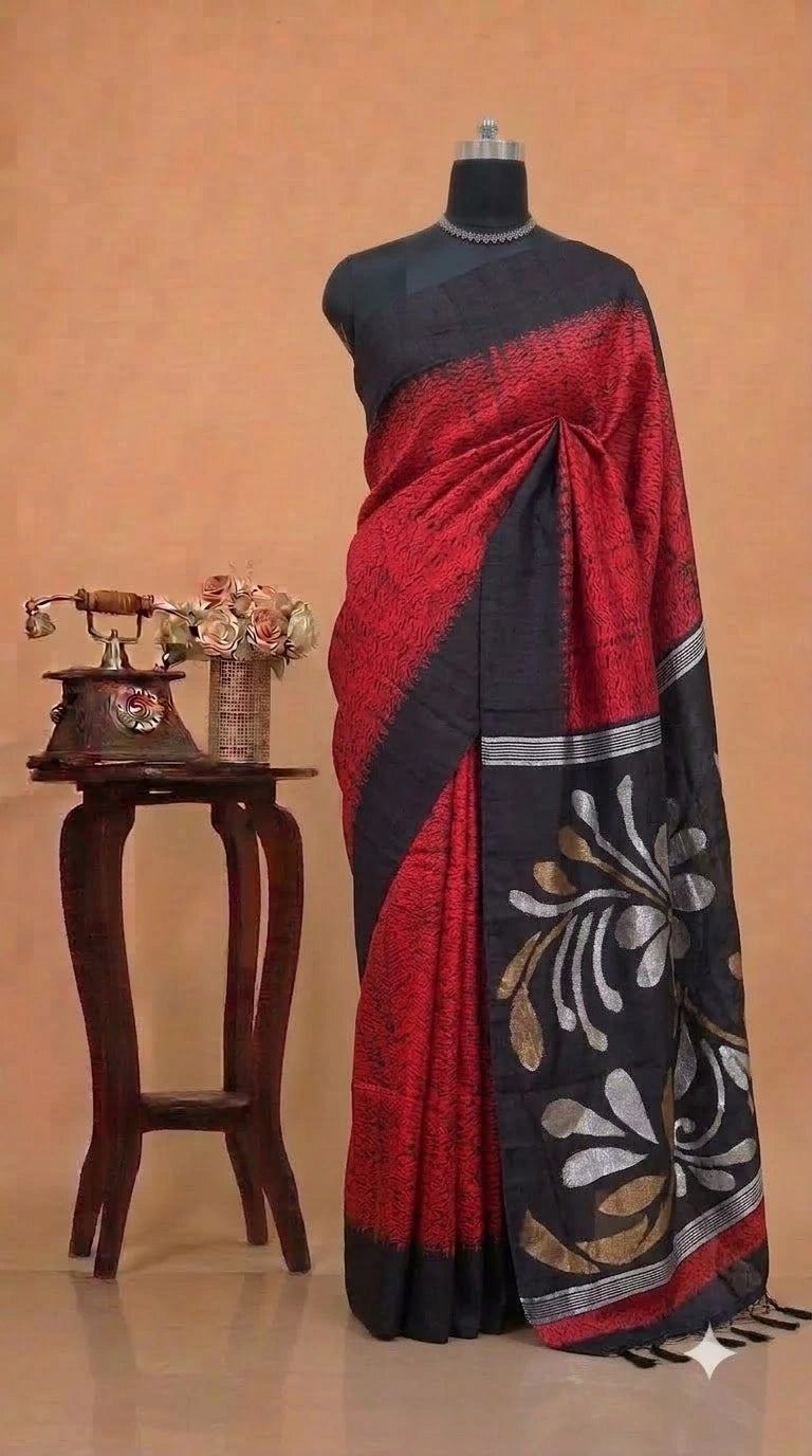 Premium Fire Red Pure Matka Silk Saree