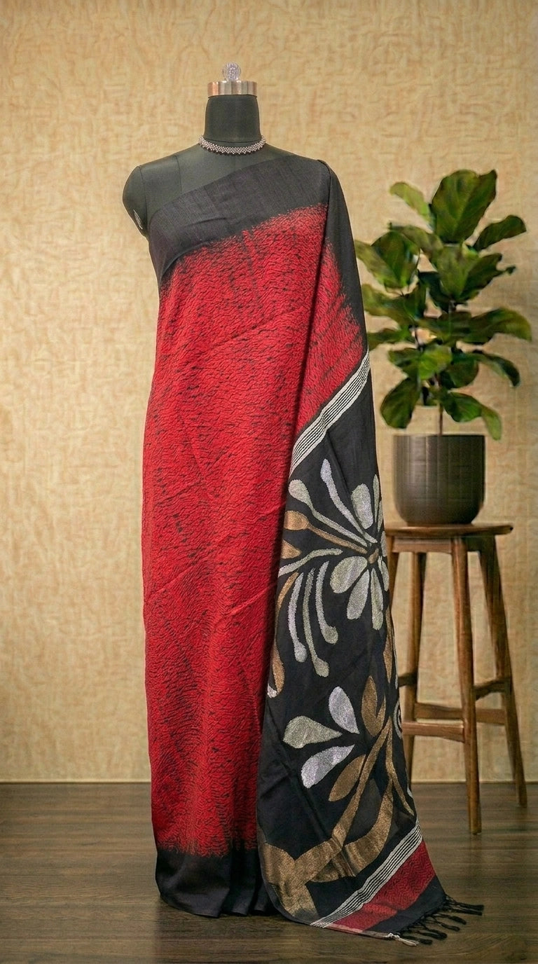 Premium Fire Red Pure Matka Silk Saree