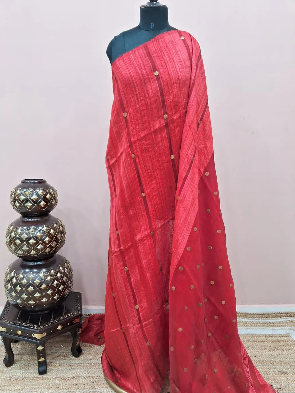 Dark orange pure Matka Silk Saree 