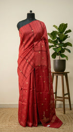 Dark orange pure Matka Silk Saree