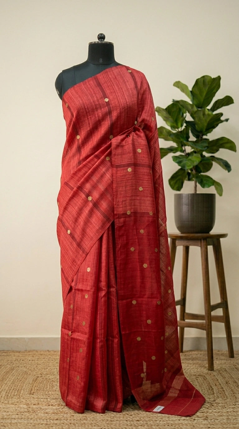 Dark orange pure Matka Silk Saree