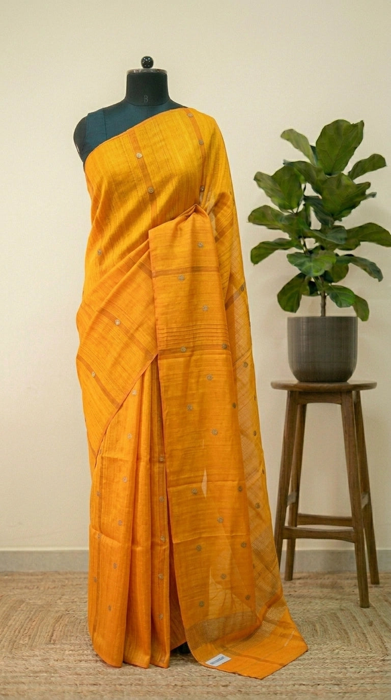 Mango Yellow Pure Matka Silk Saree