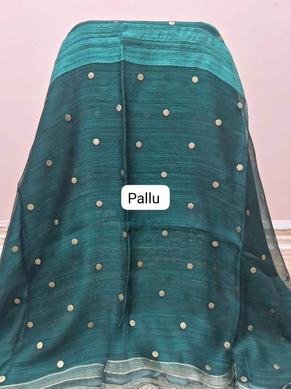 Rama Green Pure Matka Silk Saree pallu