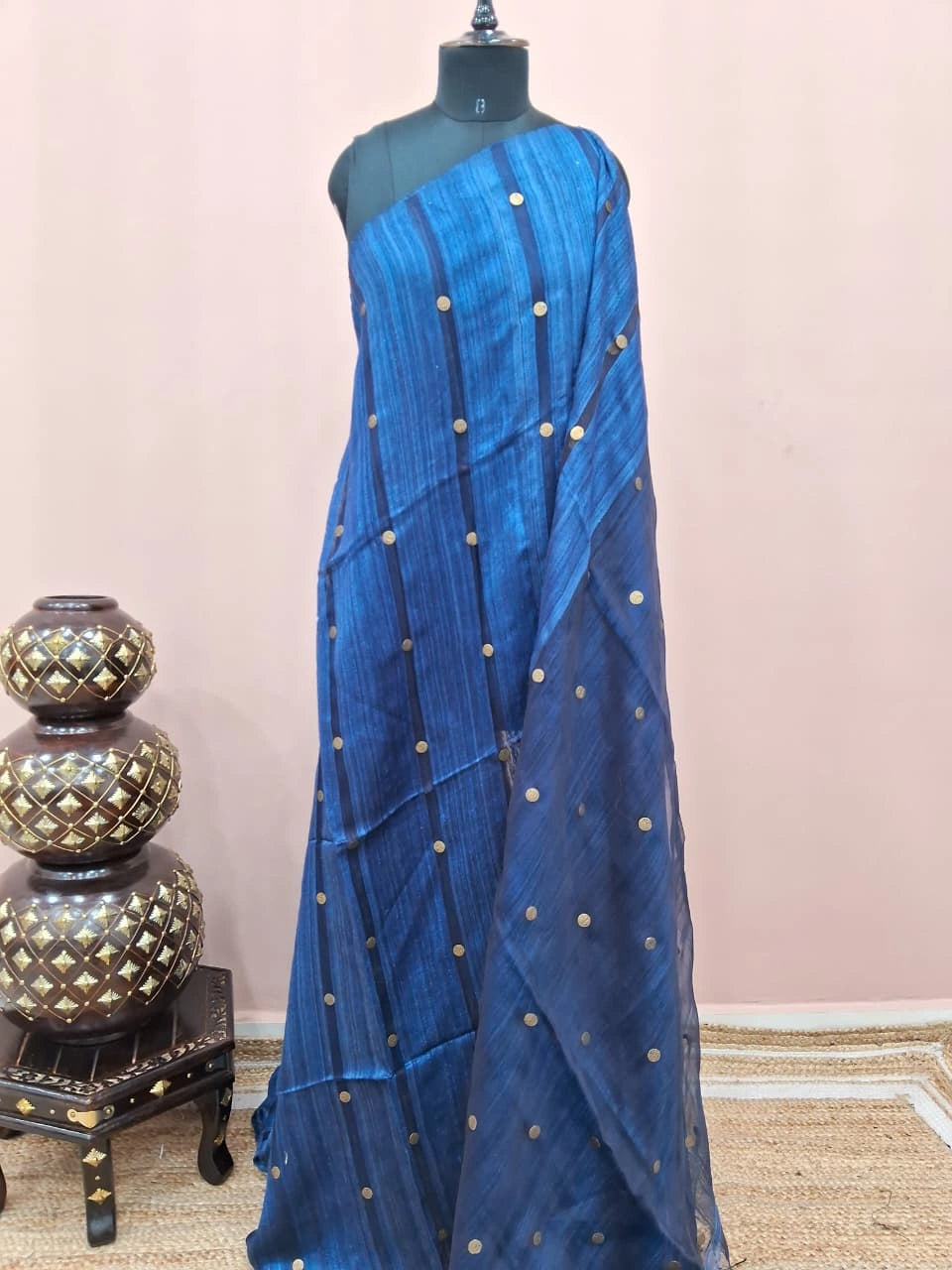Navy Blue Pure Matka Silk Saree 