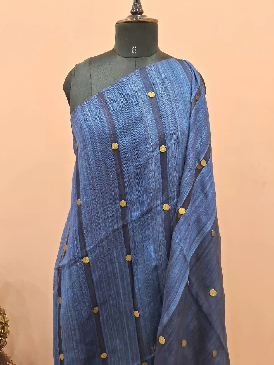 Navy Blue Pure Matka Silk Saree 1