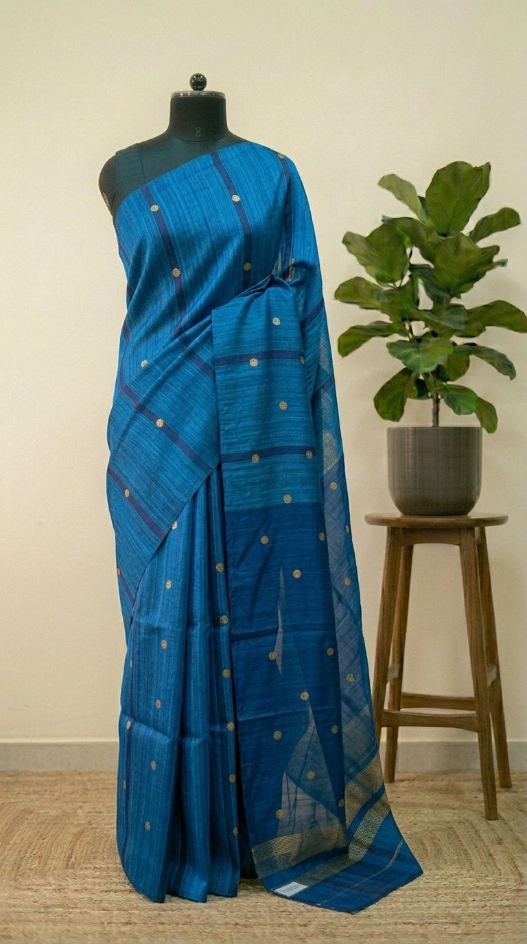 Navy Blue Pure Matka Silk Saree