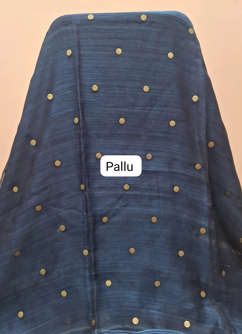 Navy Blue Pure Matka Silk Saree pallu