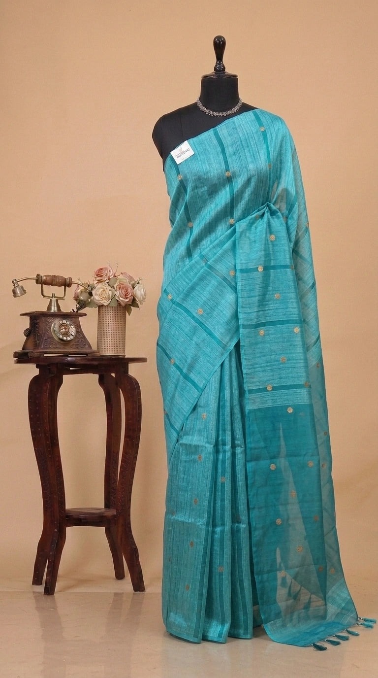 Sea Blue Pure Matka Silk Saree 