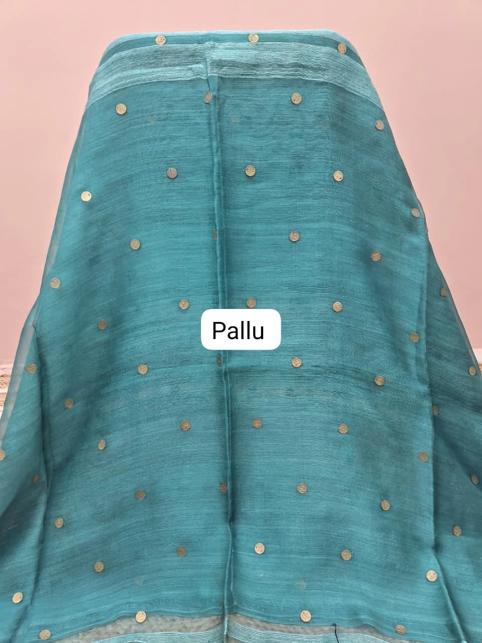 Sea Blue Pure Matka Silk Saree pallu