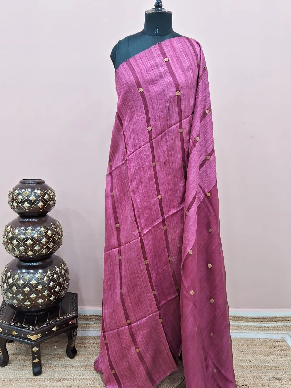 Onion Pink Pure Matka Silk Saree 