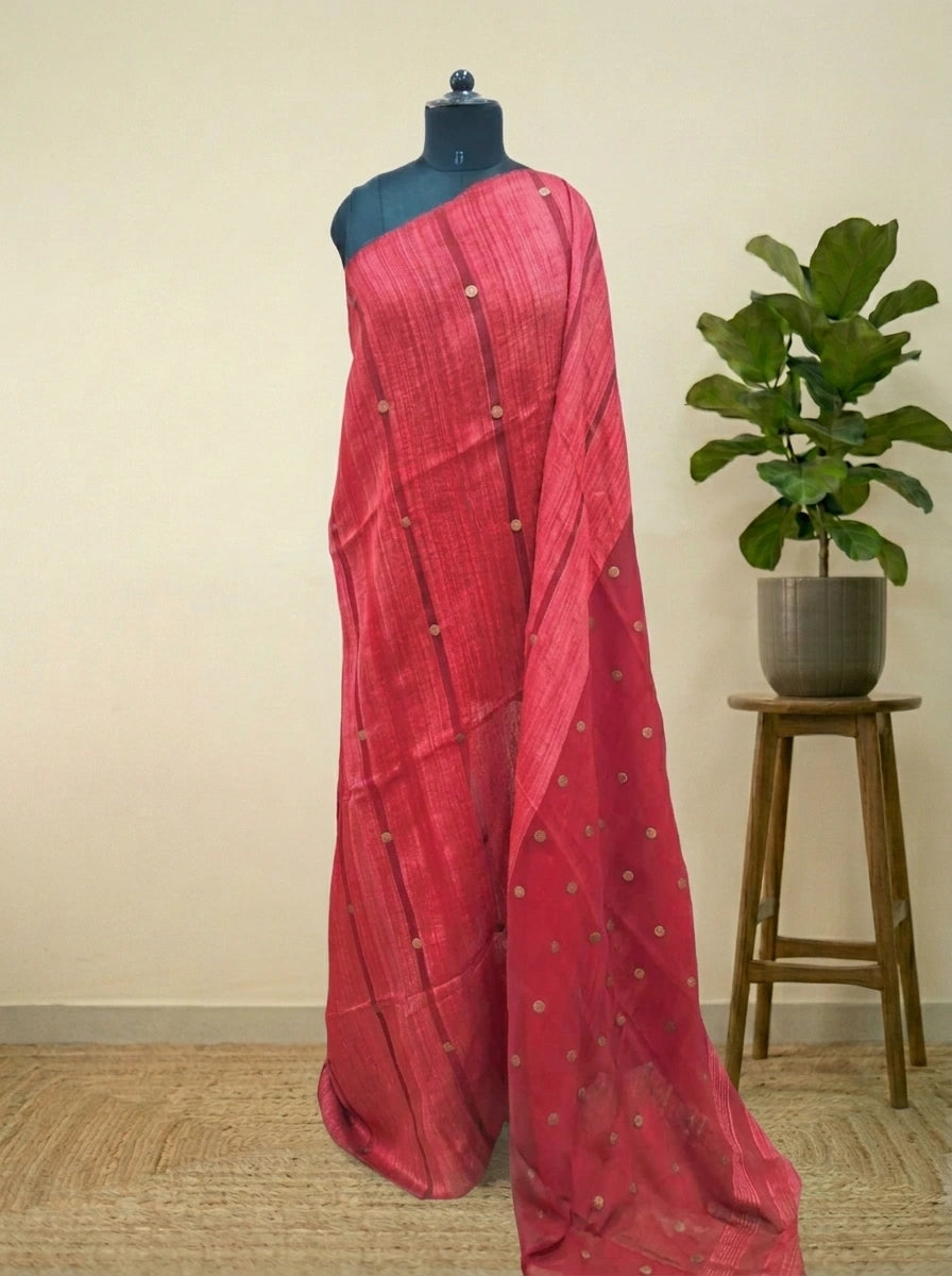 Tomato Red Pure Matka Silk Saree 