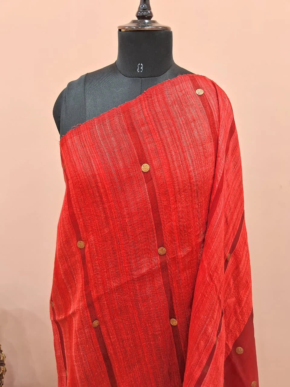 Tomato Red Pure Matka Silk Saree 1