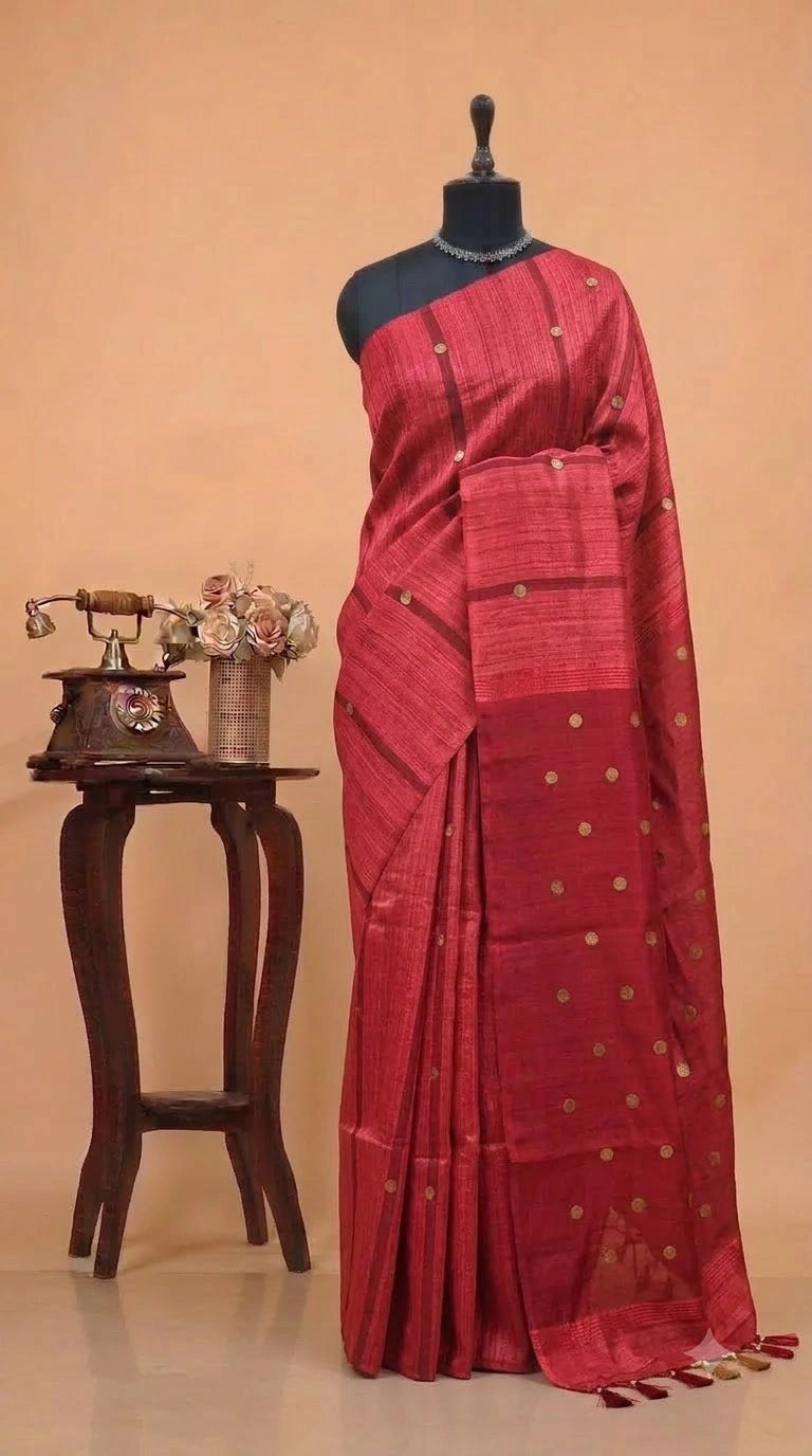Tomato Red Pure Matka Silk Saree 