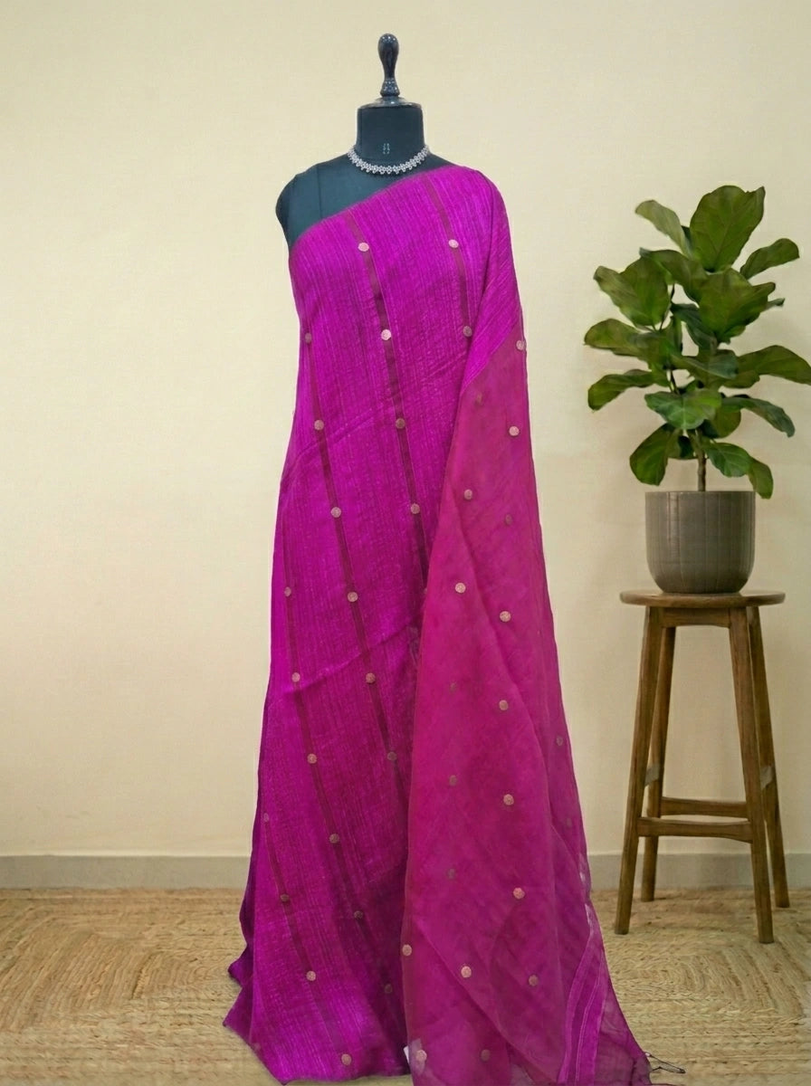 Fuchsia Pink Pure Matka Silk Saree 