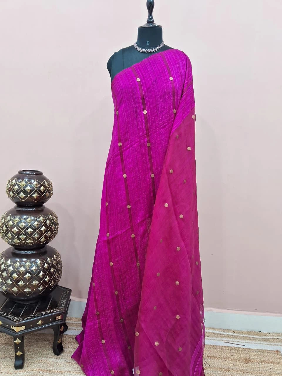 Fuchsia Pink Pure Matka Silk Saree 