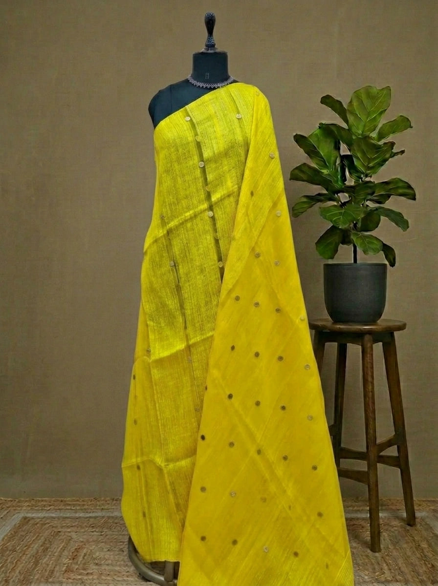 Lemon Yellow Pure Matka Silk Saree