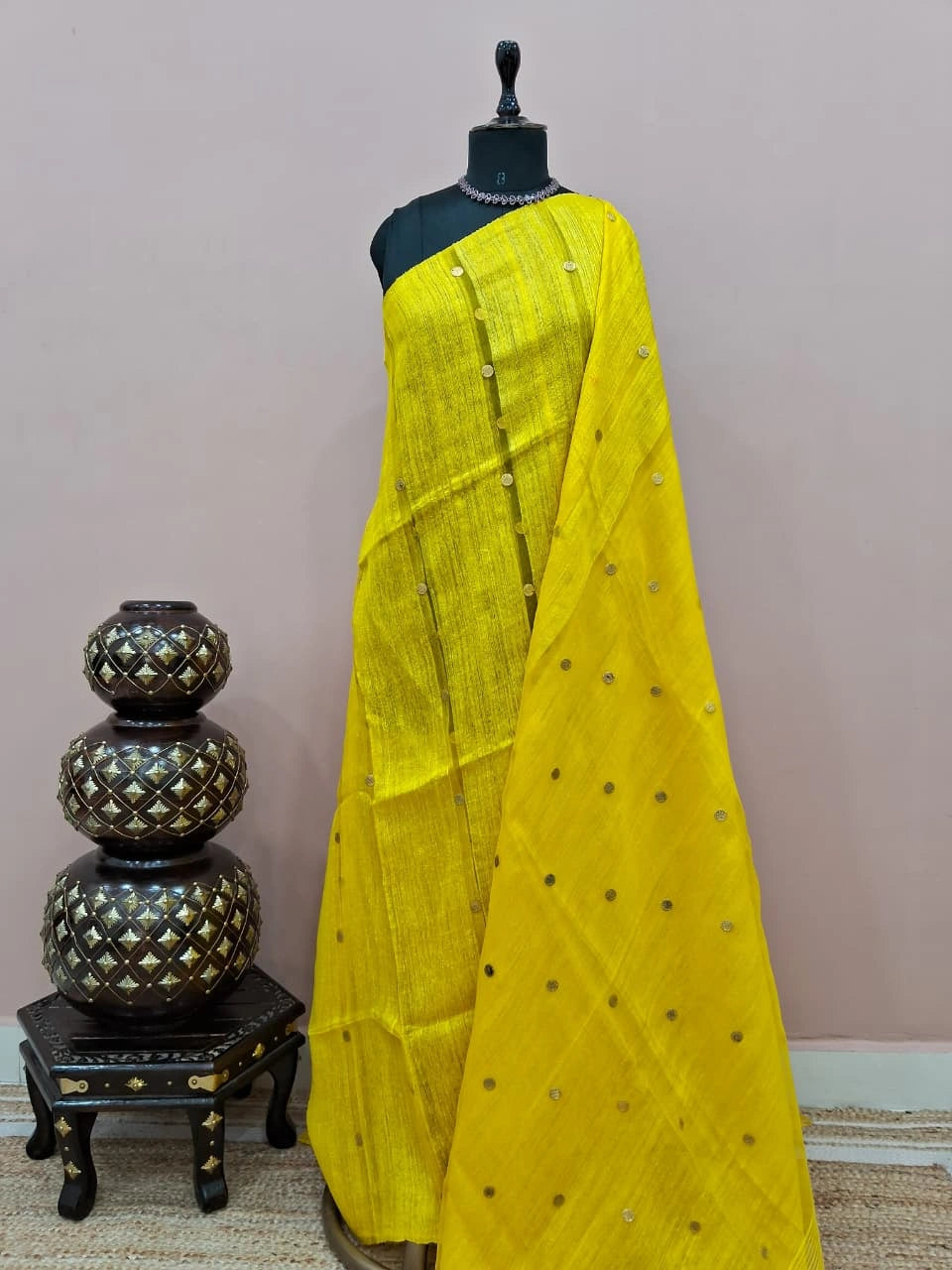 Lemon Yellow Pure Matka Silk Saree