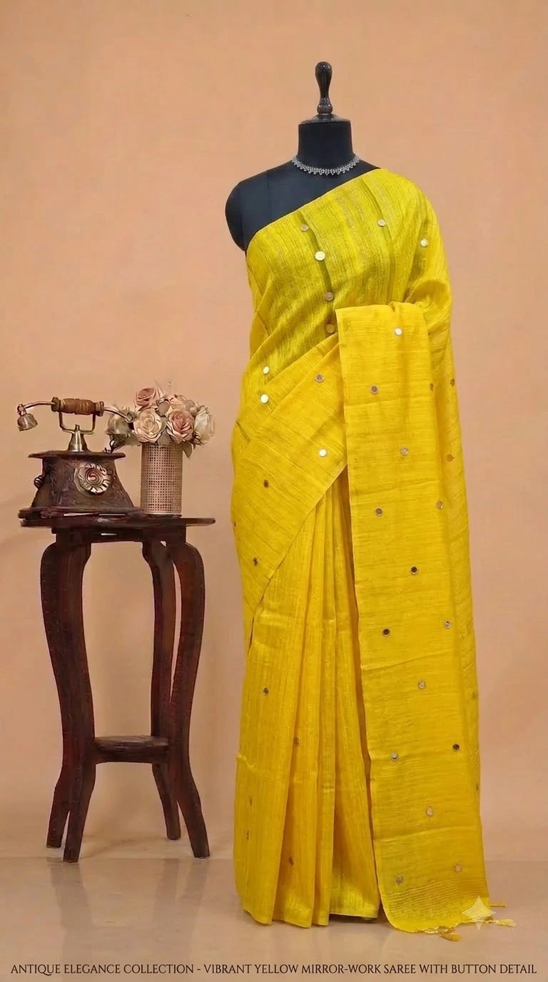 Lemon Yellow Pure Matka Silk Saree